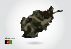 Afghanistan map with camouflage pattern, Forest  green texture in map. Military concept for army, soldier and war. coat of arms, flag. vector