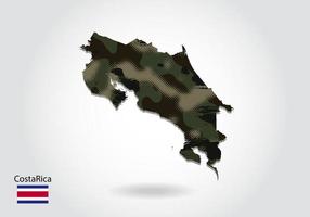 costa Rica map with camouflage pattern, Forest - green texture in map. Military concept for army, soldier and war. coat of arms, flag. vector