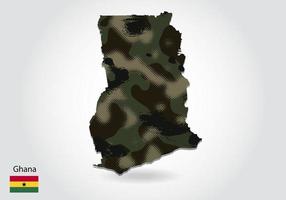 ghana map with camouflage pattern, Forest - green texture in map vector