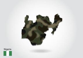 Nigeria map with camouflage pattern, Forest - green texture in map. Military concept for army, soldier and war. coat of arms, flag. vector