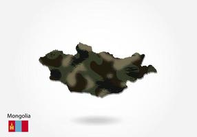 Mongolia map with camouflage pattern, Forest - green texture in map. Military concept for army, soldier and war. coat of arms, flag. vector