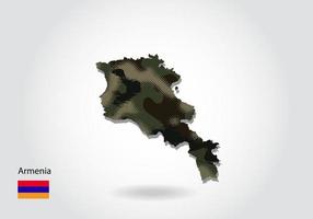 mapa de armenia con patrón de camuflaje, textura verde bosque en el mapa. concepto militar para ejército, soldado y guerra. escudo de armas, bandera. vector