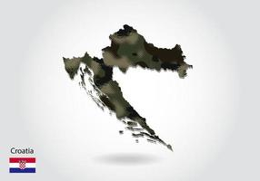 mapa de croacia con patrón de camuflaje, bosque - textura verde en el mapa. concepto militar para ejército, soldado y guerra. escudo de armas, bandera. vector