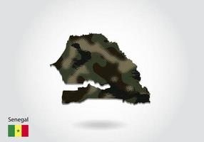 mapa de senegal con patrón de camuflaje, bosque - textura verde en el mapa. concepto militar para ejército, soldado y guerra. escudo de armas, bandera. vector