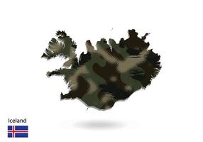 iceland map with camouflage pattern, Forest - green texture in m vector