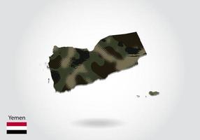 Yemen map with camouflage pattern, Forest - green texture in map. Military concept for army, soldier and war. coat of arms, flag. vector