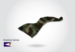 mapa de samoa americana con patrón de camuflaje, textura verde bosque en el mapa. concepto militar para ejército, soldado y guerra. escudo de armas, bandera. vector