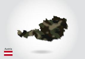 austria map with camouflage pattern, Forest  green texture in map. Military concept for army, soldier and war. coat of arms, flag. vector