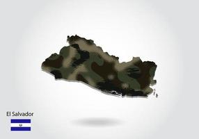 mapa de el salvador con patrón de camuflaje, bosque - textura verde en el mapa. concepto militar para ejército, soldado y guerra. escudo de armas, bandera. vector