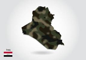 mapa de irak con patrón de camuflaje, bosque - textura verde en el mapa. vector