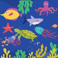 The colorful tropical fish collection includes the yellow and blue colored tropical fish . vector