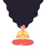 Woman meditating in lotus pose. Healthy lifestyle, yoga, relax, breathing exercise. vector