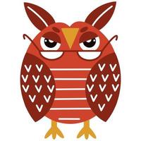 Cute cartoon owl vector illustration. Smart red bird with glasses. Isolated icon on white background, flat style