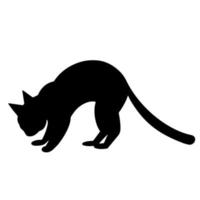 Vector black cat icon. Isolated image of a pet on a white background. Black silhouette sniffing cat