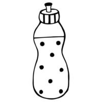 Vector water bottle icon. Drinking bottle with a neck. Isolated illustration on a white background. Doodle, flat style. Drawn by hand, outline of a bottle