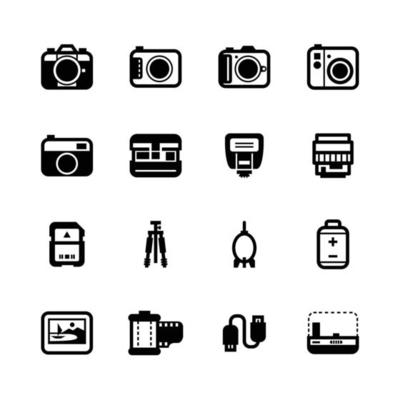 Camera Icons and Camera Accessories Icons with White Background