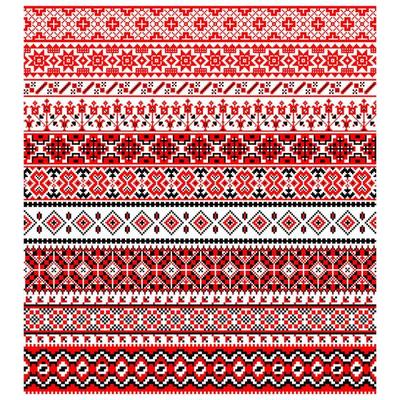Set of Pixelized pattern Vyshyvanka Traditional Ukrainian Seamless Pattern slavic ornament