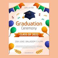 Graduation ceremony poster invitation student cap, garland and ballons. Vector layout template. Degree ceremony invite. Student flyer design.