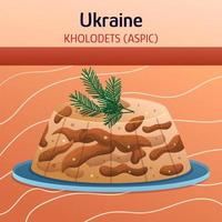 Ukrainian ethnic cuisine composition with aspic on plate. Concept flat hand drawn vector illustration. Food dishes art.