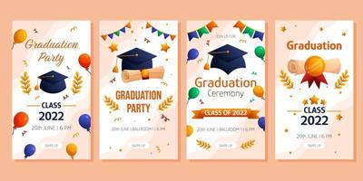 Graduation party and ceremony vertical social media template. Vector layout invitation template. Degree ceremony invite. Student greeting design.