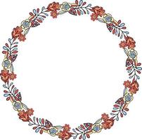 Round frame with floral doodles. Floral wreath on white background. Festive floral circle for your design vector