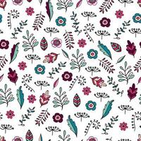 Seamless pattern with floral doodles. Endless texture with romantic floral elements for your design vector