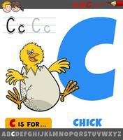 letter C from alphabet with cartoon chick animal character vector