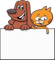 cartoon dog and cat with blank card graphic design vector