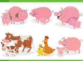 personajes de animales de granja de dibujos animados con bebés vector