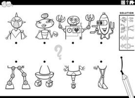 match halves of cartoon robots pictures task coloring book page vector