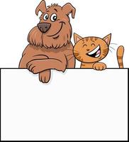 perro y gato de dibujos animados con diseño gráfico de tablero en blanco vector