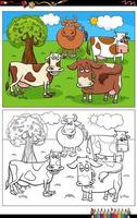 página de libro de colorear de grupo de animales de granja de ganado de dibujos animados divertidos