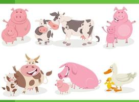 dibujos animados divertidos personajes de animales de granja con bebés vector