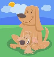 cartoon dog animal character with cute puppy vector