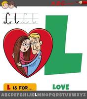 letter L from alphabet with cartoon couple in love vector