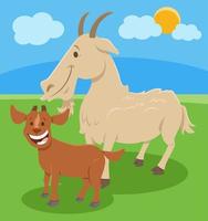 happy cartoon goat farm animal character with little kid vector