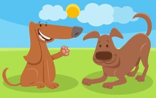 dos divertidos perros de dibujos animados personajes de animales cómicos vector