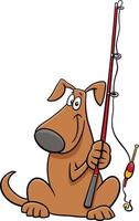 cartoon dog comic animal character with fishing rod vector