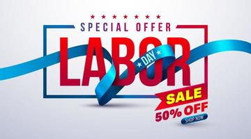 Happy Labor Day poster.USA labor day celebration with blue ribbon.Sale promotion advertising Brochures,Poster or Banner for American Labor Day.Vector illustration EPS10 vector