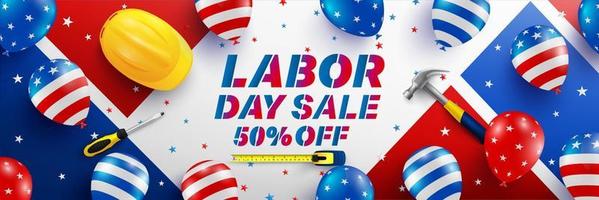 Labor Day Sale poster template.USA labor day celebration with American balloons flag.Sale promotion advertising Brochures,Poster or Banner for American Labor Day vector
