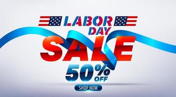Happy Labor Day Sale poster.USA labor day celebration with blue ribbon.Sale promotion advertising Brochures,Poster or Banner for American Labor Day.Vector illustration EPS10 vector