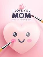Mother's Day Poster with cute hearts and cartoon emoticon painting on pink background.Promotion and shopping template or background for Love and Mother's day concept.Vector illustration eps 10 vector