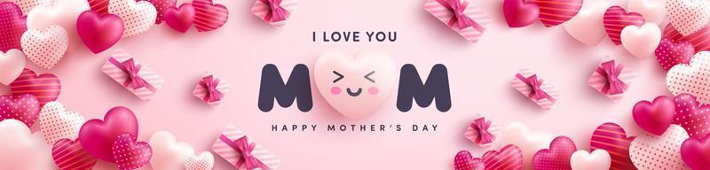 Mother's Day Poster or banner with many sweet hearts and on red background.Promotion and shopping template or background for Love and Mother's day concept.Vector illustration eps 10 vector