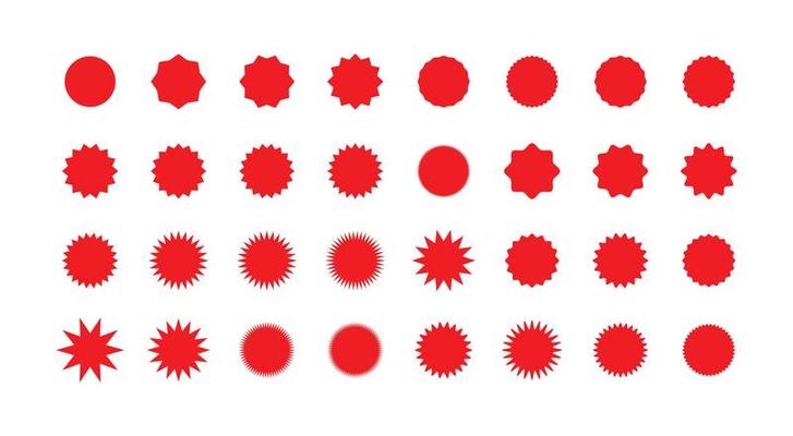 Collection of red price tag, sunburst badges and labels