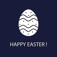Happy Easter. Minimalist postcard with a painted egg on blue background. Vector illustration in doodle line style.
