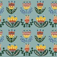 Seamless botanical floral pattern of elements in folk ethnic style. vector