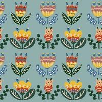 Seamless botanical floral pattern of elements in folk ethnic style. vector