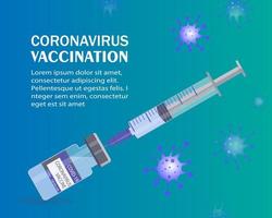 The only effective coronavirus vaccine. Glass ampoule with medicine and syringe. Timely vaccination against Covid-19. vector