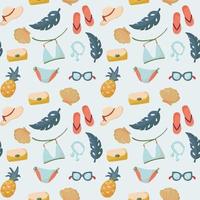 Seamless pattern with summer things and objects. beach accessories with bathing suit, flip flops and sunglasses. vector