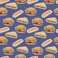 Seamless pattern with fast food. With hamburgers, sandwiches and hotdogs vector